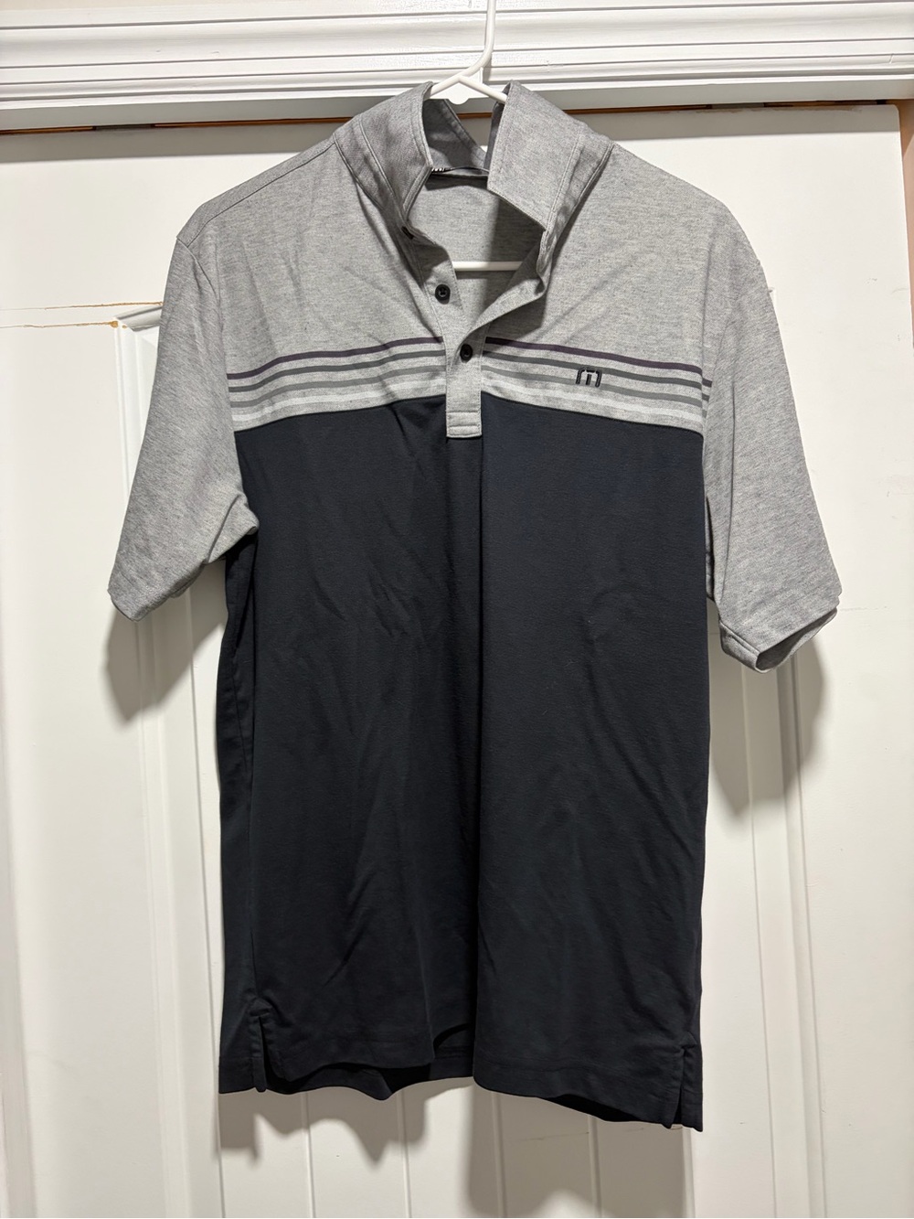 Travis Mathew Men's Two-Tone Grey and Black Polo Shirt